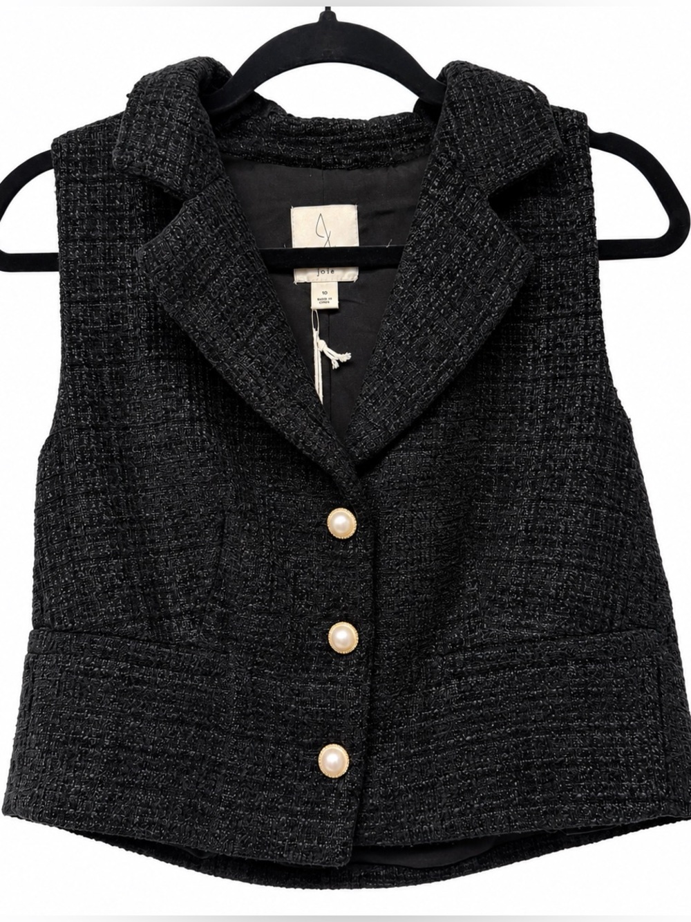 🦋 Joie| NWOT Women’s Size 10 Cropped Black Tweed Vest with Pearl Buttons
